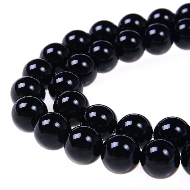 PLTbeads خرز بلاستيكي من الأحجار الكريمة دائري فضفاض تقريبًا 15.5 بوصة 1 خيط لكل كيس لصنع المجوهرات وإكسسواراتها (8 مم، أونيكس أسود) - Image 1